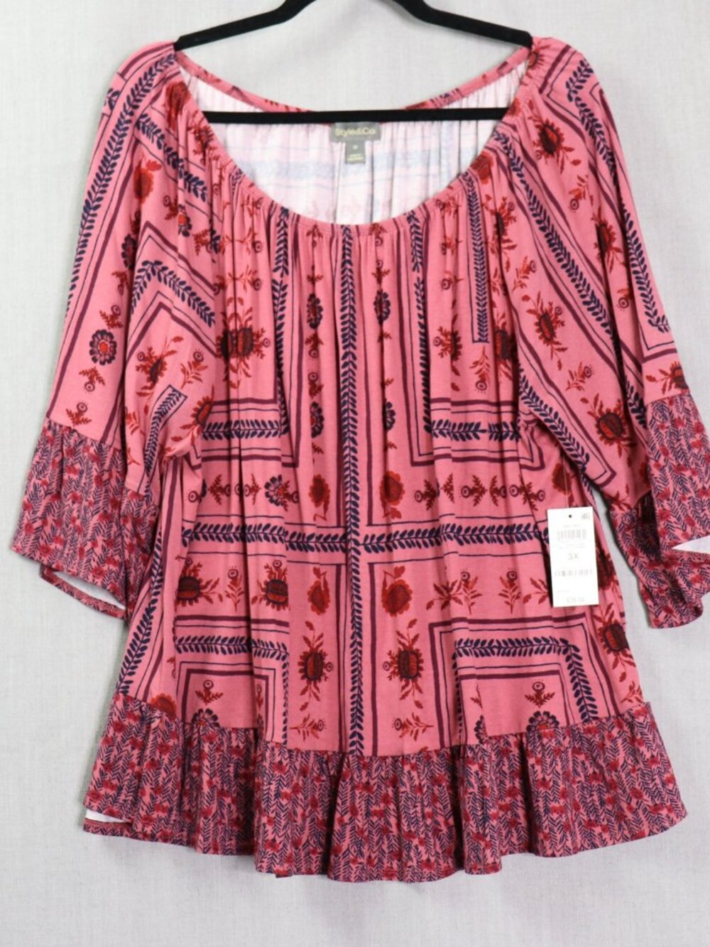 Style & Co Strawberry Boho Peasant Top 3X NWT Ruffle Hem On Off Shoulder Plus